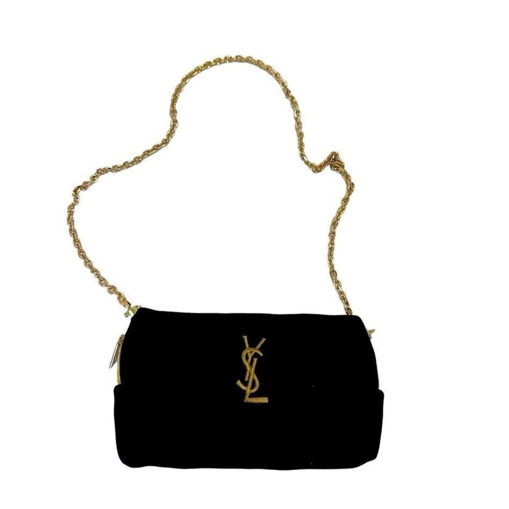 YSL BLACK VELVET MAKEUP BAG WITH GOLD CHAIN AUTHENTIC